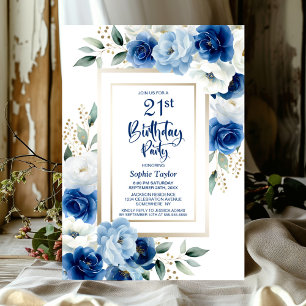Invitation Blue Floral 21e fête d'anniversaire