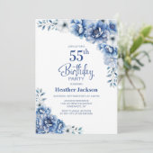 Invitation Blue Floral 55e fête d'anniversaire (Debout devant)