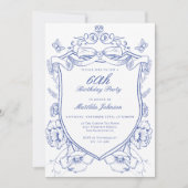 Invitation Blue Floral 60e fête d'anniversaire (Devant)