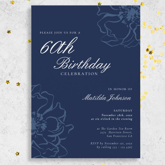 Invitation Blue Floral 60e fête d'anniversaire