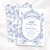 Invitation Blue Floral 60e fête d'anniversaire