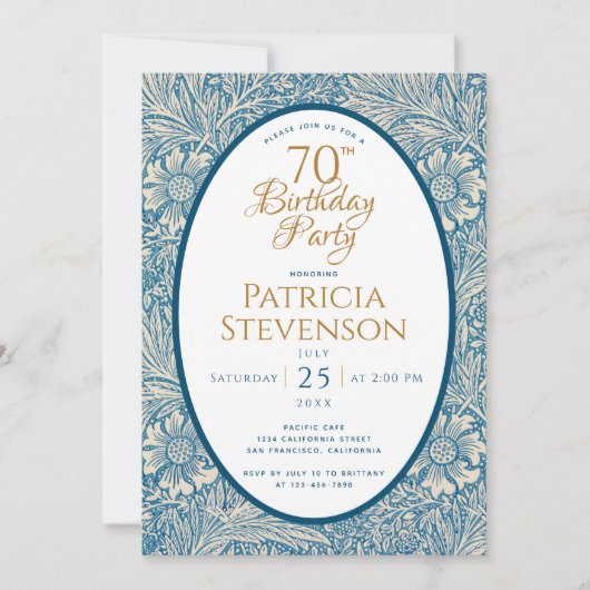 Invitation Blue Floral 70e anniversaire Marigold William Morr (Devant)
