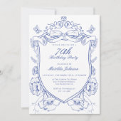 Invitation Blue Floral 70e fête d'anniversaire (Devant)