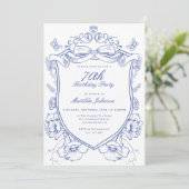 Invitation Blue Floral 70e fête d'anniversaire (Debout devant)