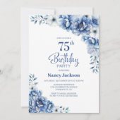 Invitation Blue Floral 75e fête d'anniversaire (Devant)