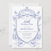 Invitation Blue Floral 80e fête d'anniversaire (Devant)