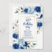 Invitation Blue Floral 85e fête d'anniversaire (Devant)