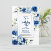 Invitation Blue Floral 90e fête d'anniversaire (Debout devant)