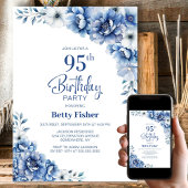 Invitation Blue Floral 95e fête d'anniversaire