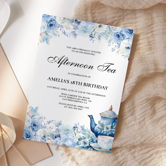 Invitation Blue Floral Afnoon Tea Party