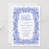 Invitation Blue Floral Baby Boy in Bloom Douche (Devant)