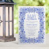 Invitation Blue Floral Baby Boy in Bloom Douche