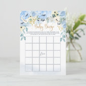 Invitation Blue Floral Bingo / Devinez qui Baby shower jeux (Debout devant)