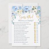 Invitation Blue Floral Bingo / Devinez qui Baby shower jeux (Dos)