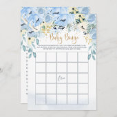 Invitation Blue Floral Bingo / Devinez qui Baby shower jeux (Devant / Derrière)