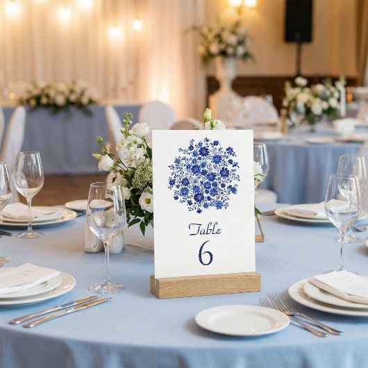 Invitation Blue Floral Bouquet Wedding Table Number