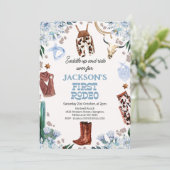 Invitation Blue Floral Boys Premier rodéo 1er anniversaire (Debout devant)