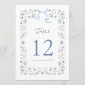 Invitation Blue Floral Bridal Shower Table Number Card (Devant)