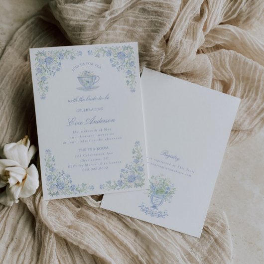 Invitation Blue Floral Bridal Tea Party