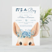 Invitation Blue Floral Bunny Baby Boy Douche (Debout devant)