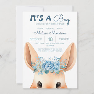 Invitation Blue Floral Bunny Baby Boy Douche