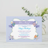 Invitation Blue Floral C'est un garçon / Twins Baby shower In (Debout devant)