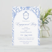 Invitation Blue Floral Chinoiserie Monogram Engagement Party (Debout devant)