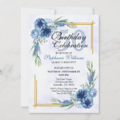 Invitation Blue Floral Classic Élégante 50e anniversaire femm (Devant)