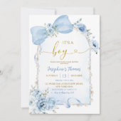 Invitation Blue Floral Coquette Bow C'est un Baby shower garç (Devant)