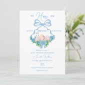 Invitation Blue Floral Crest Baby shower de lapin de Pâques (Debout devant)