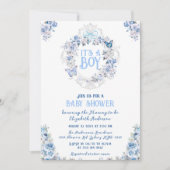 Invitation Blue Floral Crest C'est un Baby shower garçon (Devant)