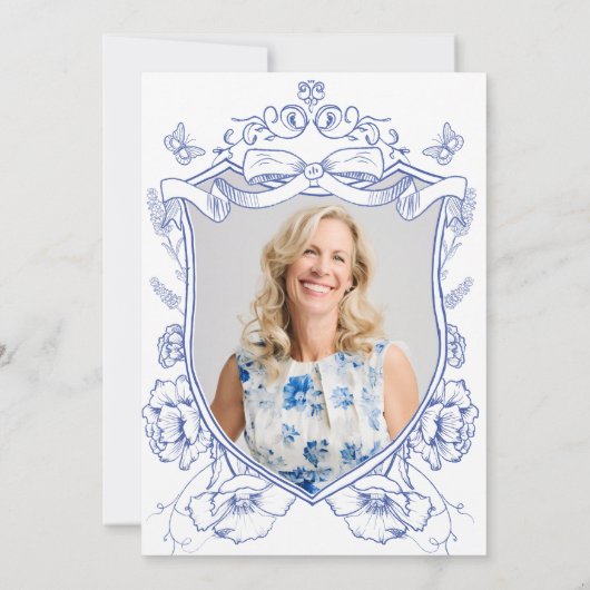 Invitation Blue Floral Custom Photo 50th Birthday Party (Dos)