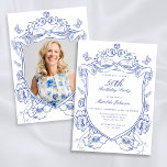 Invitation Blue Floral Custom Photo 50th Birthday Party<br><div class="desc">Blue Floral Custom Photo 50th Birthday Party Invitation. Célébrez votre jalon avec cette invitation florale bleue avec une crête vintage et un élégant design de Chinoiserie. Des détails délicats et des motifs intemporels créent un look sophistiqué, parfait pour marquer les moments spéciaux de la vie. Personnalisée et gracieuse, cette invitation...</div>