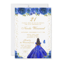 Blue Floral Dark Skin Princess Birthday Party