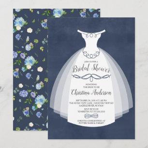 Invitation Blue Floral Elegance Bride Gown Fête des mariées