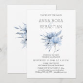 Invitation *~* Blue Floral Elegant AR15 MARIAGE Rose RSVP + (Devant / Derrière)