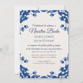 Invitation Blue Floral Elegant Fiesta Spanish Wedding (Devant)