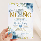 Invitation Blue Floral Elephant Es niñ o Boy Baby shower