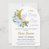 Invitation Blue Floral Elephant Moon Baby Boy Douche Arch (Devant)