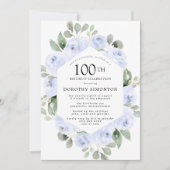 Invitation Blue Floral Eucalyptus 100e fête d'anniversaire (Devant)
