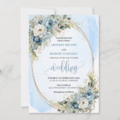 Invitation Blue Floral Eucalyptus Gold Glitter Wedding Invite (Devant)