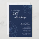 Invitation Blue Floral fête du 40e anniversaire (Devant)