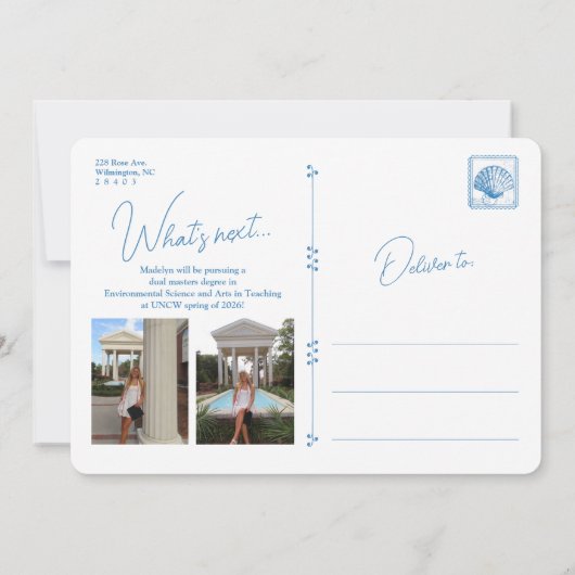 Invitation Blue Floral Frame Coastal Graduation Announcement (Dos)