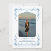 Invitation Blue Floral Frame Coastal Graduation Announcement (Devant)