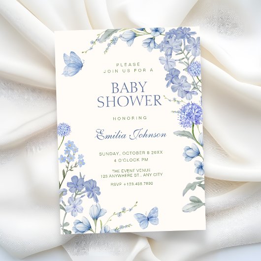 Invitation Blue floral garden baby shower