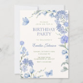 Invitation Blue floral garden birthday (Devant)