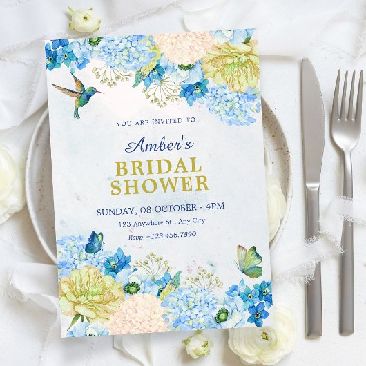 Invitation Blue floral garden bridal shower