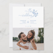 Invitation Blue Floral Garland Photo Card Couple Wedding (Devant)