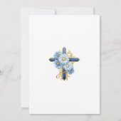 Invitation Blue Floral Gold Cross Garçon baptême baptême de b (Dos)