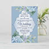 Invitation Blue Floral Green Leaves Frame Elegant Wedding (Debout devant)